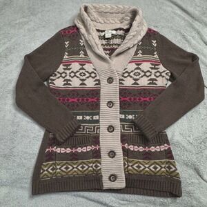 Bob Timberlake Aztec Cardigan Sweater Button Front Cowl Neck